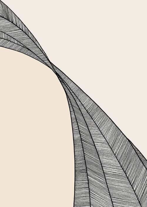 Abstract art with fine repeated blacklines and beige background