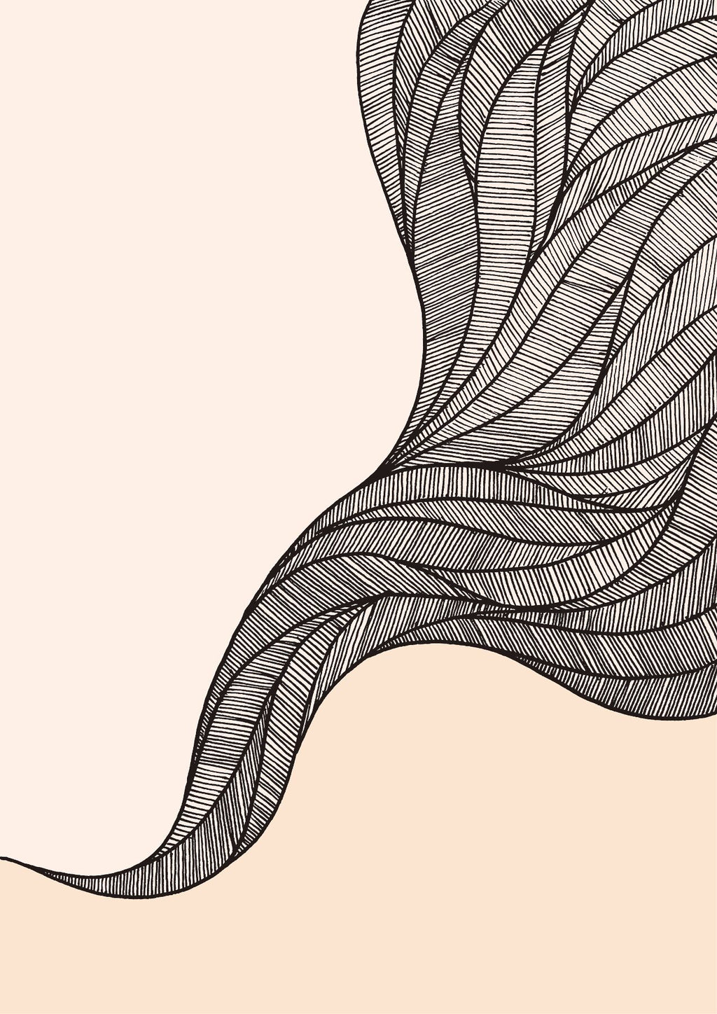 Abstract art where one black line turns and tumbles and multiplies upwards in a spiral