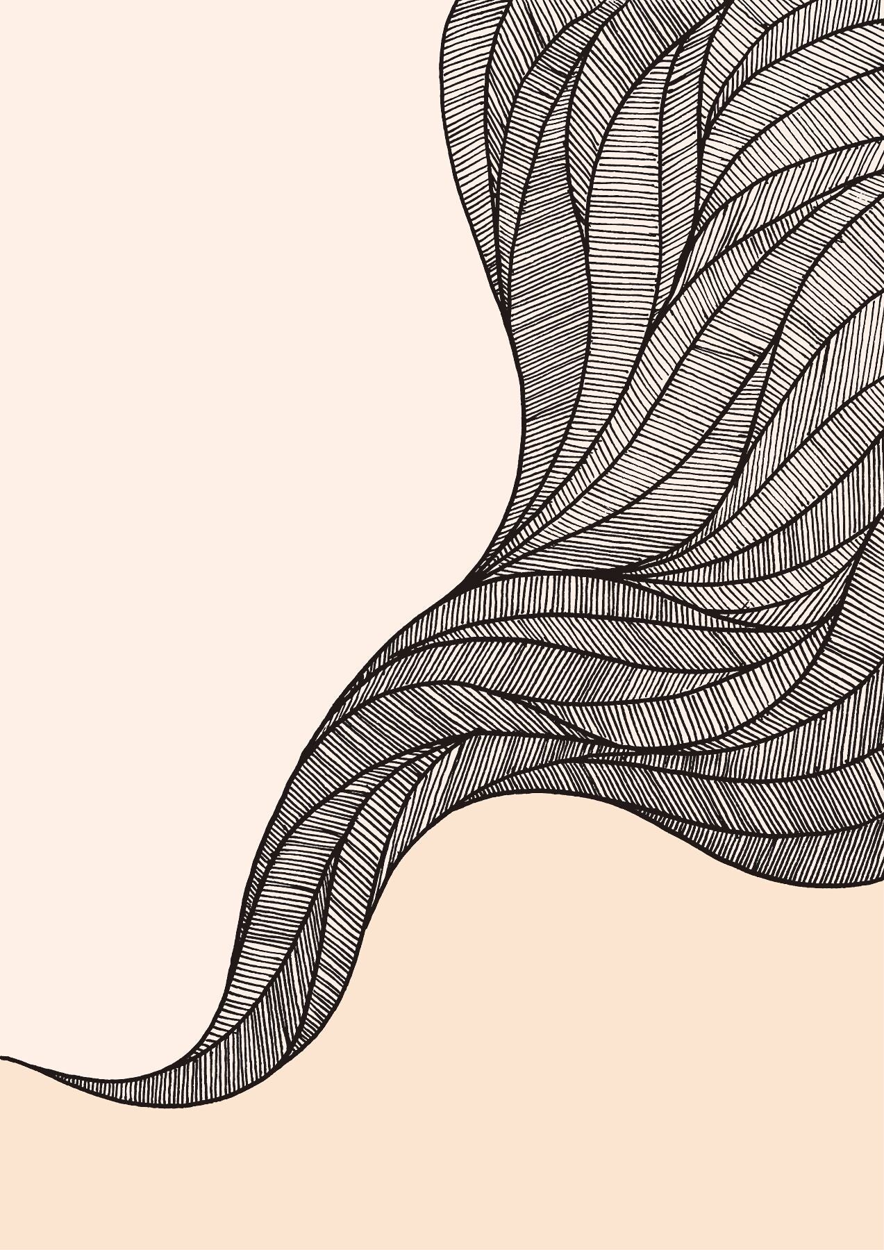 Abstract art where one black line turns and tumbles and multiplies upwards in a spiral